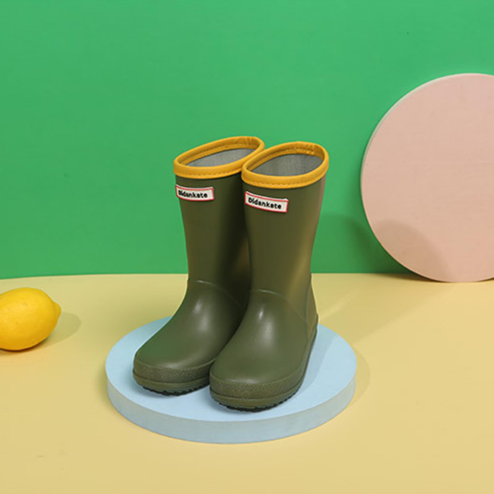 Botas niños fácil Poner Botas de Lluvia Antideslizantes para niños y niñas, Zapatos para niños, Botas Unisex para niños (Green, 35 Big Kids)