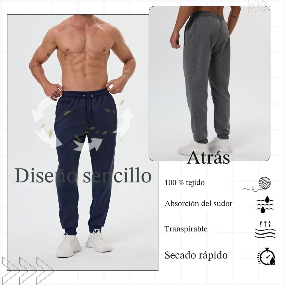 Paquete de 3 pantalones deportivos para hombre con bolsillos con cremallera