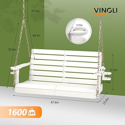 Miniatura 4 de VINGLI Columpio de Porche Resistente de 1600 LBS de HDPE para Exteriores con Portavasos Giratorio, Columpio de Banco de Patio de 4 Pies con Cadenas