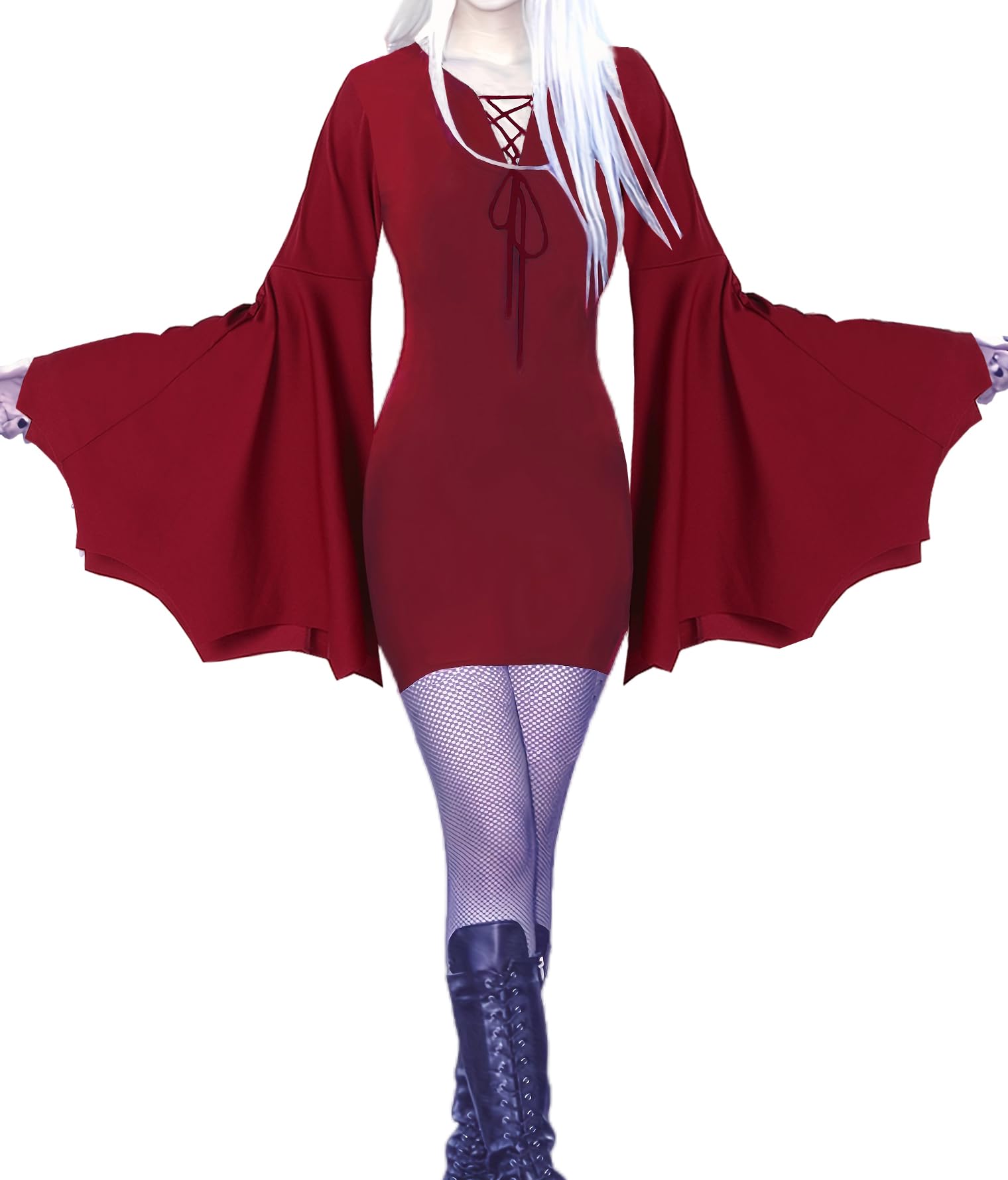 YEAXLUD Costume da vampiro da donna, a maniche lunghe e larghe, costume da Morticia Addams, vestito gotico da strega