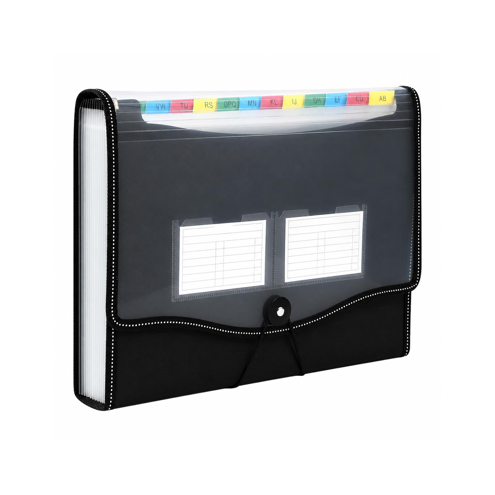 FERNVALE A4 Expanding File Organiser 13 Pockets, Waterproof PP Accordion Document Folder with Colour Index Tabs, Portable Receipt Bill Paperwork Storage Folder for Back to College, Home, Office, Black