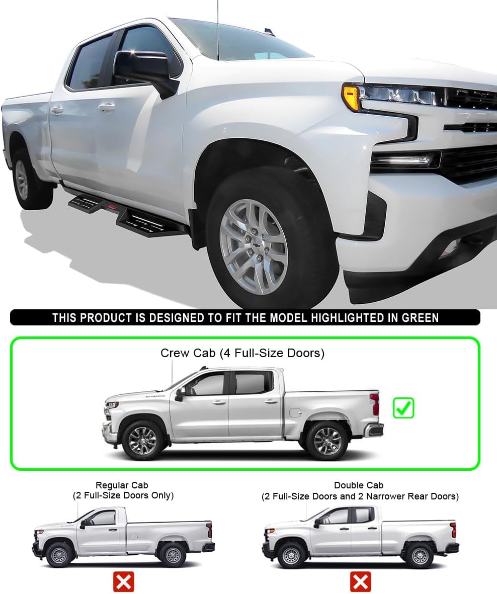 HD Ridez Steel Drop Down Boards Compatible with Chevy Silverado GMC Sierra 1500 2019-2026 Crew Cab & 2500 HD 3500 HD 2020-2026 (Silverado 1500 LTD Sierra 1500 LD 2022)