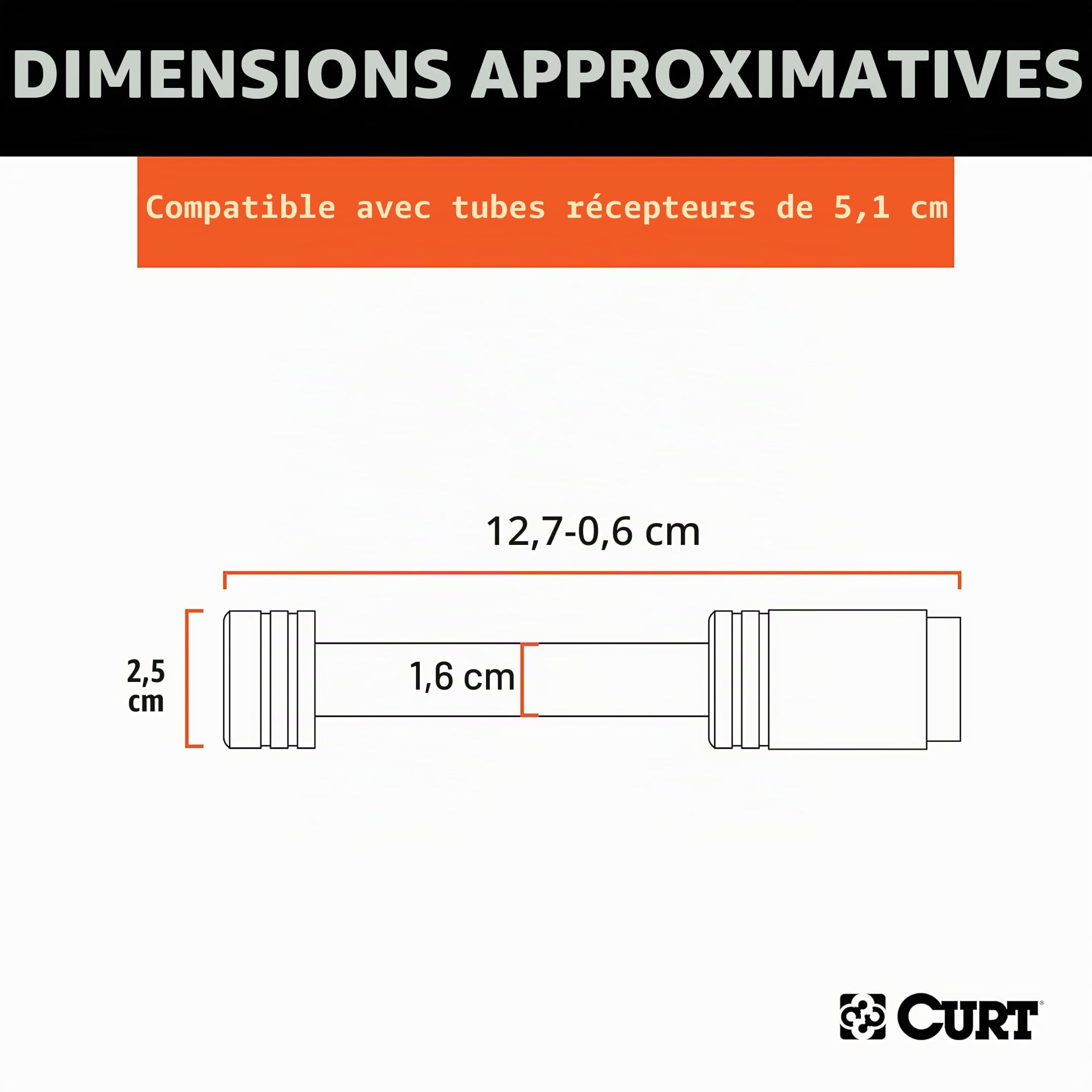 Curt 23518 Verrou d'attelage de remorque Noir, diamètre de Broche de 1,6 cm, Compatible avec récepteur de 5,1 cm