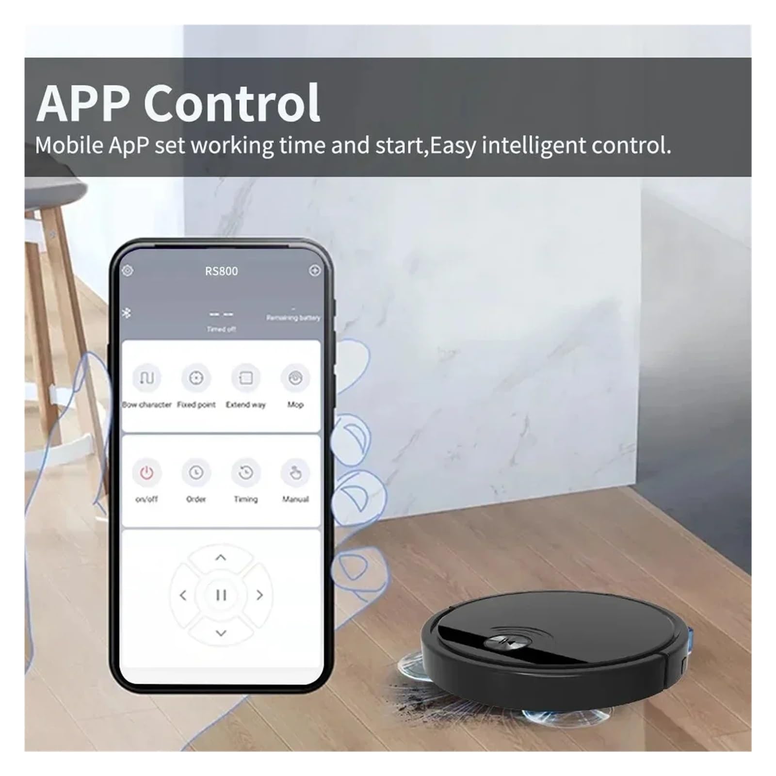 do sierści zwierząt, twardych podłóg, dywanów 2800PA 3-in-1 RS800 With Remote Control&APP Super Quiet Smart Robot Vacuum Cleaner Wet&dry Mopping Floor Home Appliance(Burgundy)