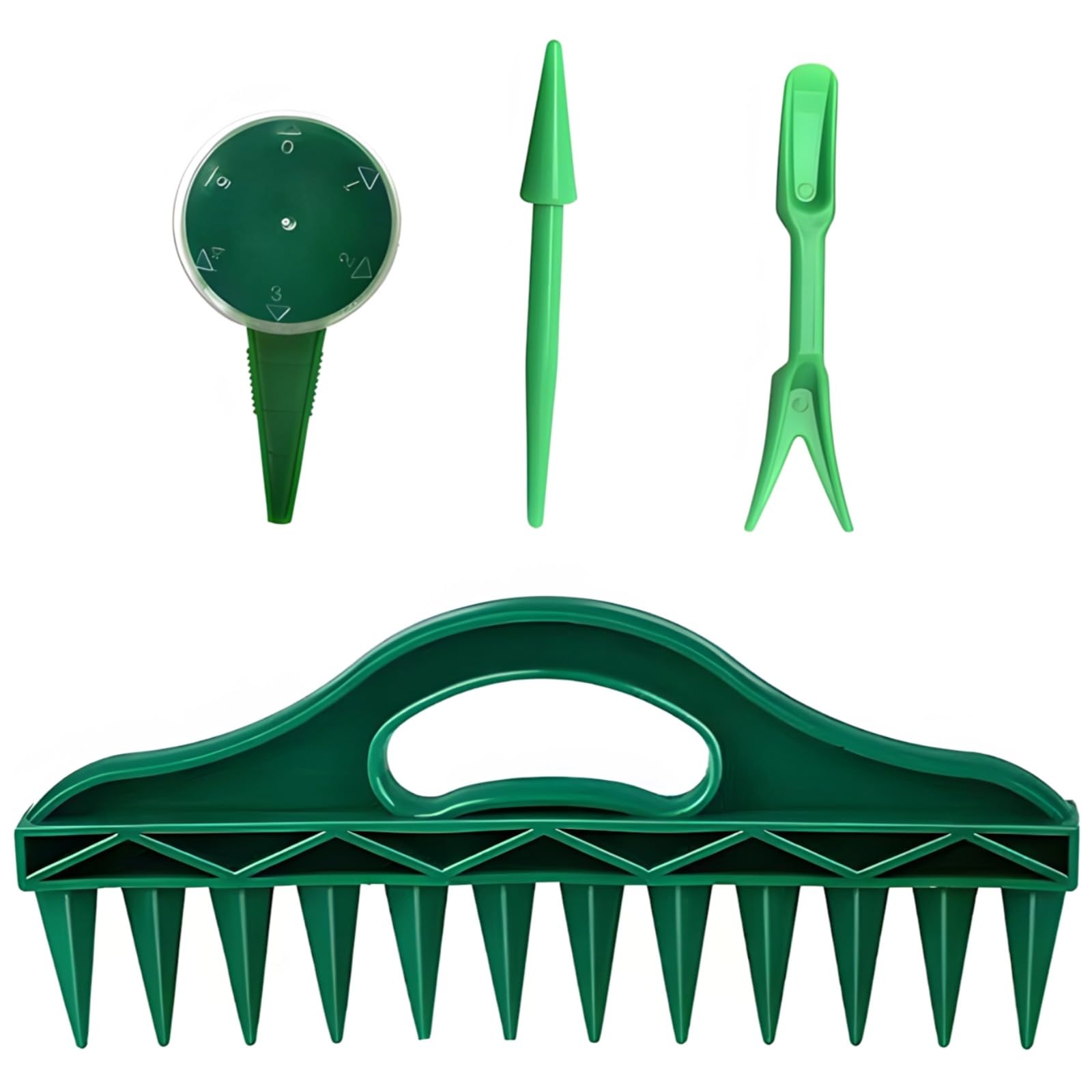 Juego de 4 herramientas de siembra de jardín, dispensador de siembra con tenedor y herramienta puntiaguda, juego de espaciadores para siembra y aflojamiento del suelo, para flores, verduras y árboles