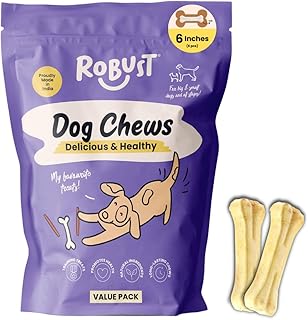 Long Lasting All-Natural Dog Chew Bones - 6 inches (6 Units) | Premium Compressed Rawhide Chews for Small, Medium & Large Dogs | Healthy & Digestible Rawhide Bones to Improve Oral Health