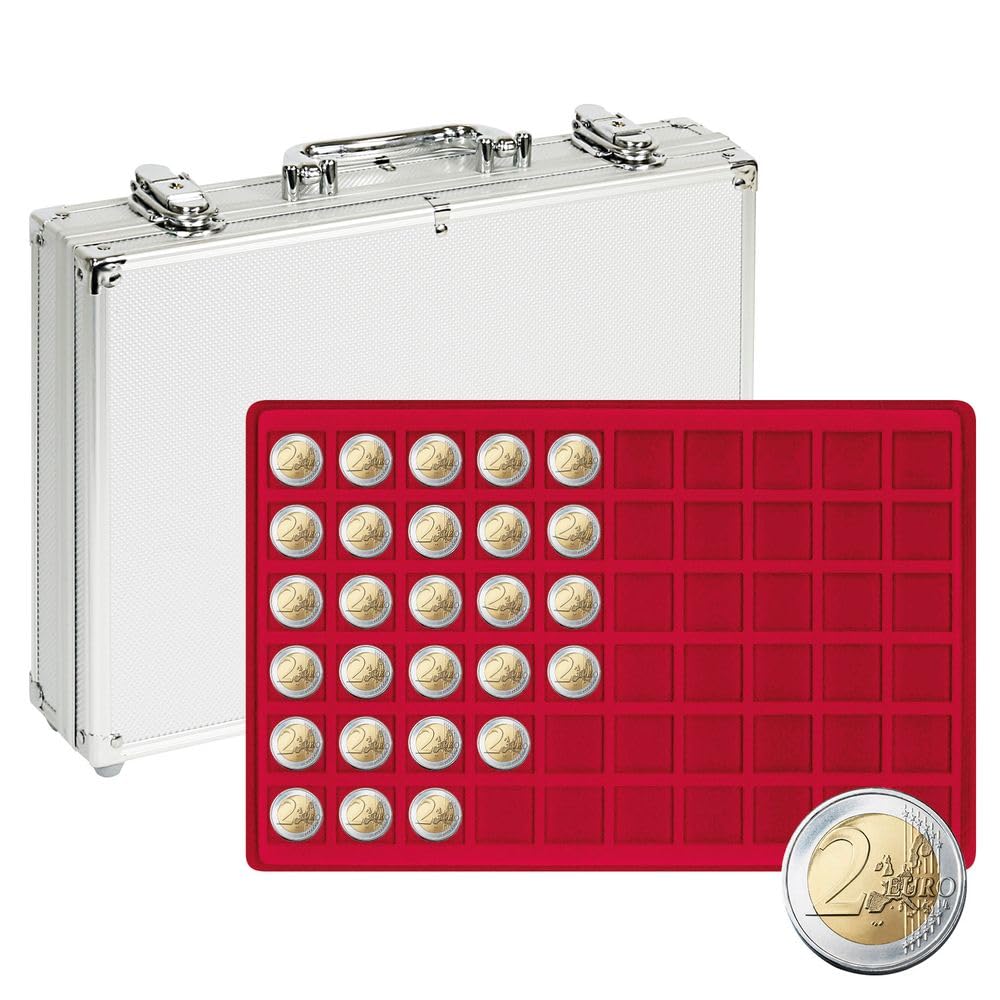 LINDNER Das Original Maletín de Aluminio para Monedas con 5 tableros Rojas para 300 Monedas o cápsulas para Monedas de hasta un diámetro de 27 mm