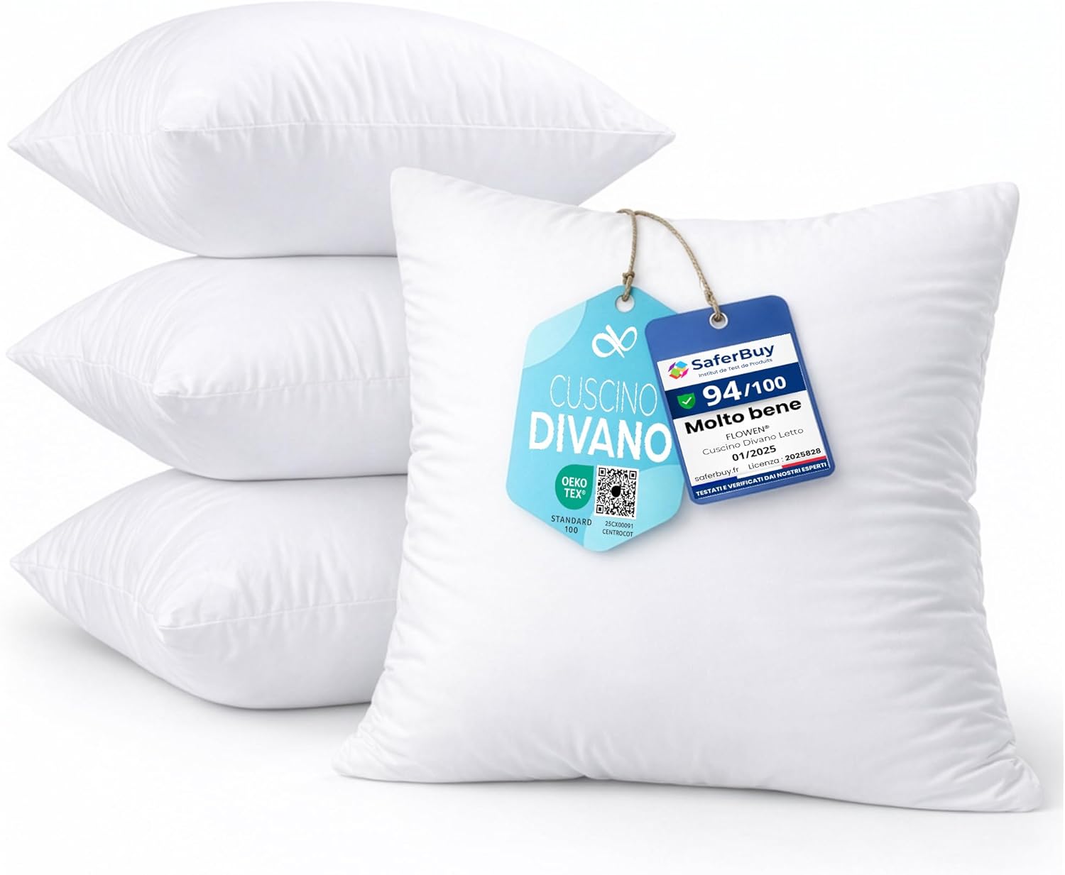 Flowen Cuscini per Divano 50x50 Imbottitura Cuscini 4 pezzi Interno Decorativi Quadrati Morbidi con Federe in Poliestere Bianca Anallergici Antiacaro Arredo Casa Salotto Letto