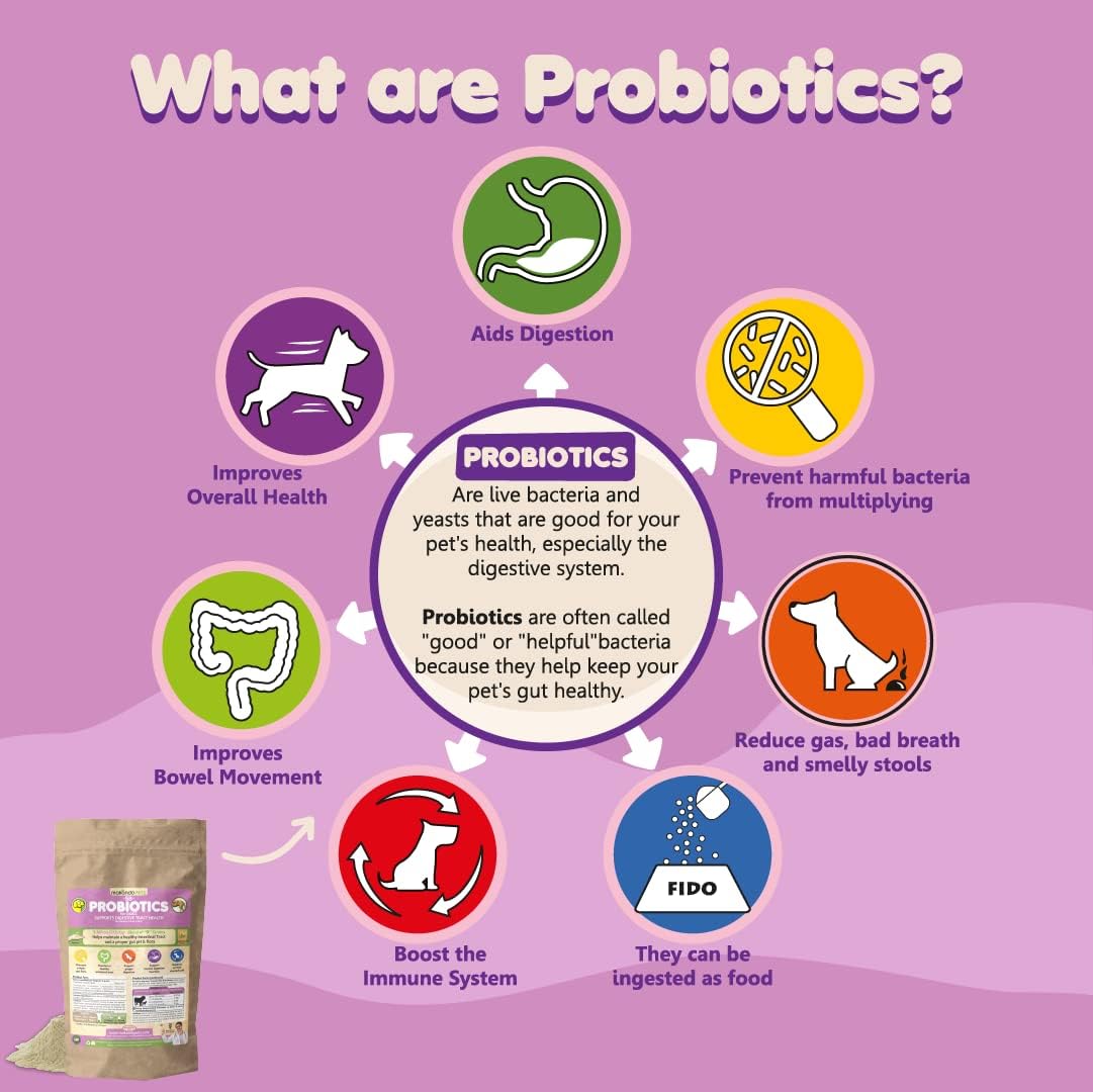 Probiotics for Dogs & Puppies–Extra Strength 9 Species, 5 Billion CFU per Scoop of Powder Digestive Enzymes for Dogs. Gut Fiber & Allergy Relief