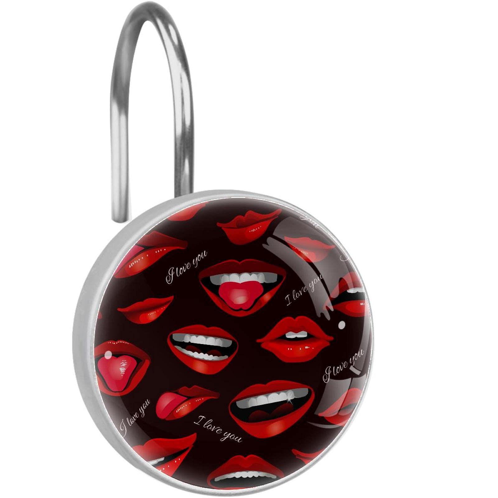 Crochets décoratifs rideau de douche en acier inoxydable, finition rouge moderne et durable