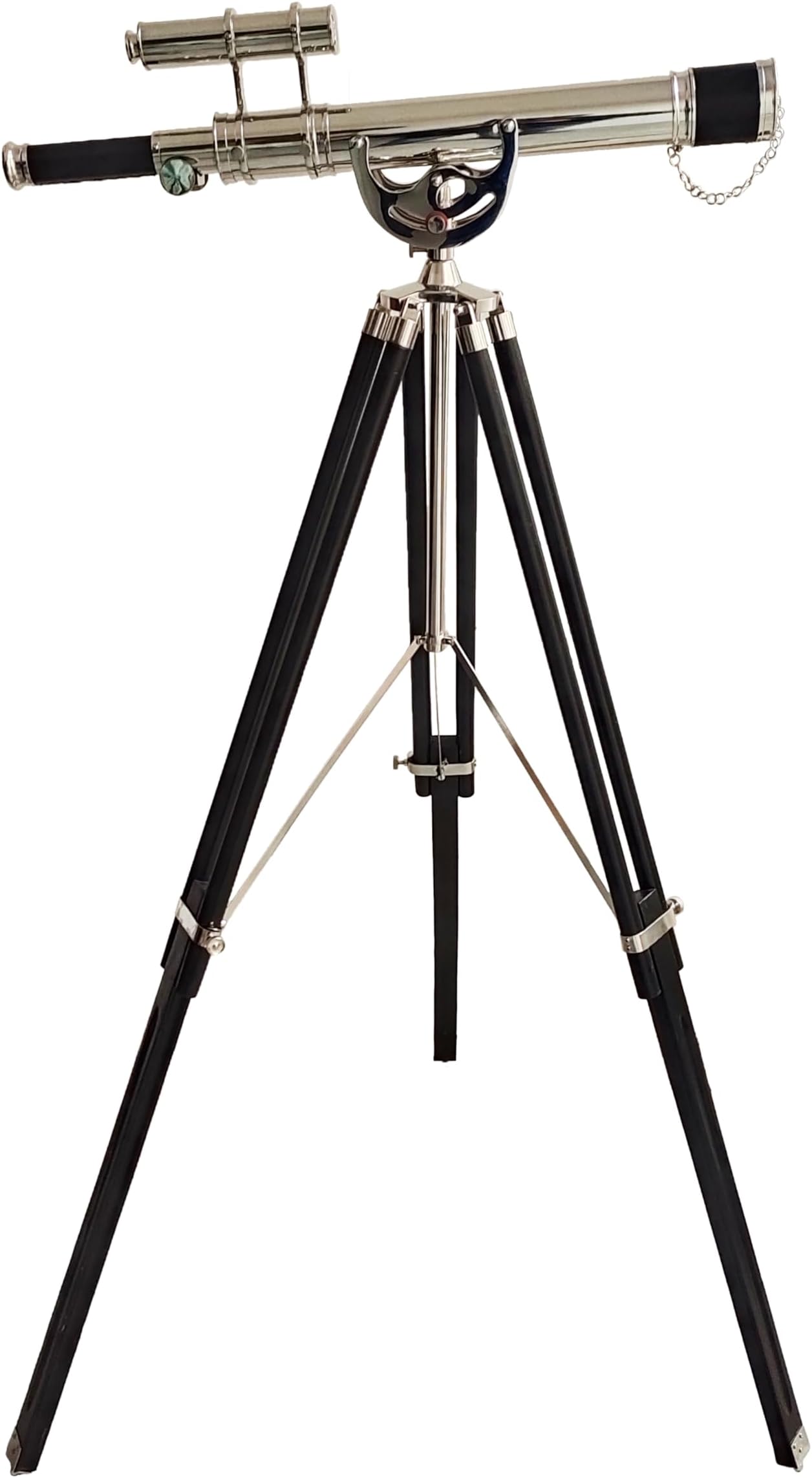 Nautical Double Barrel Telescope Chrome Finish Antique Black Leather Floor St...