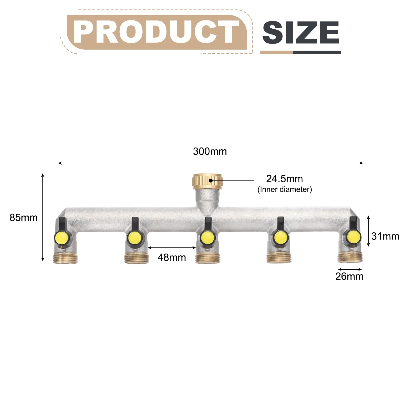 QUARKZMAN Distribuidor de Agua de 5 Vías, Distribuidor de Grifo con Válvulas de Corte Individuales Negras y Grifo, Caudal de Agua Regulable y Corte para Mangueras de Casa y Jardín