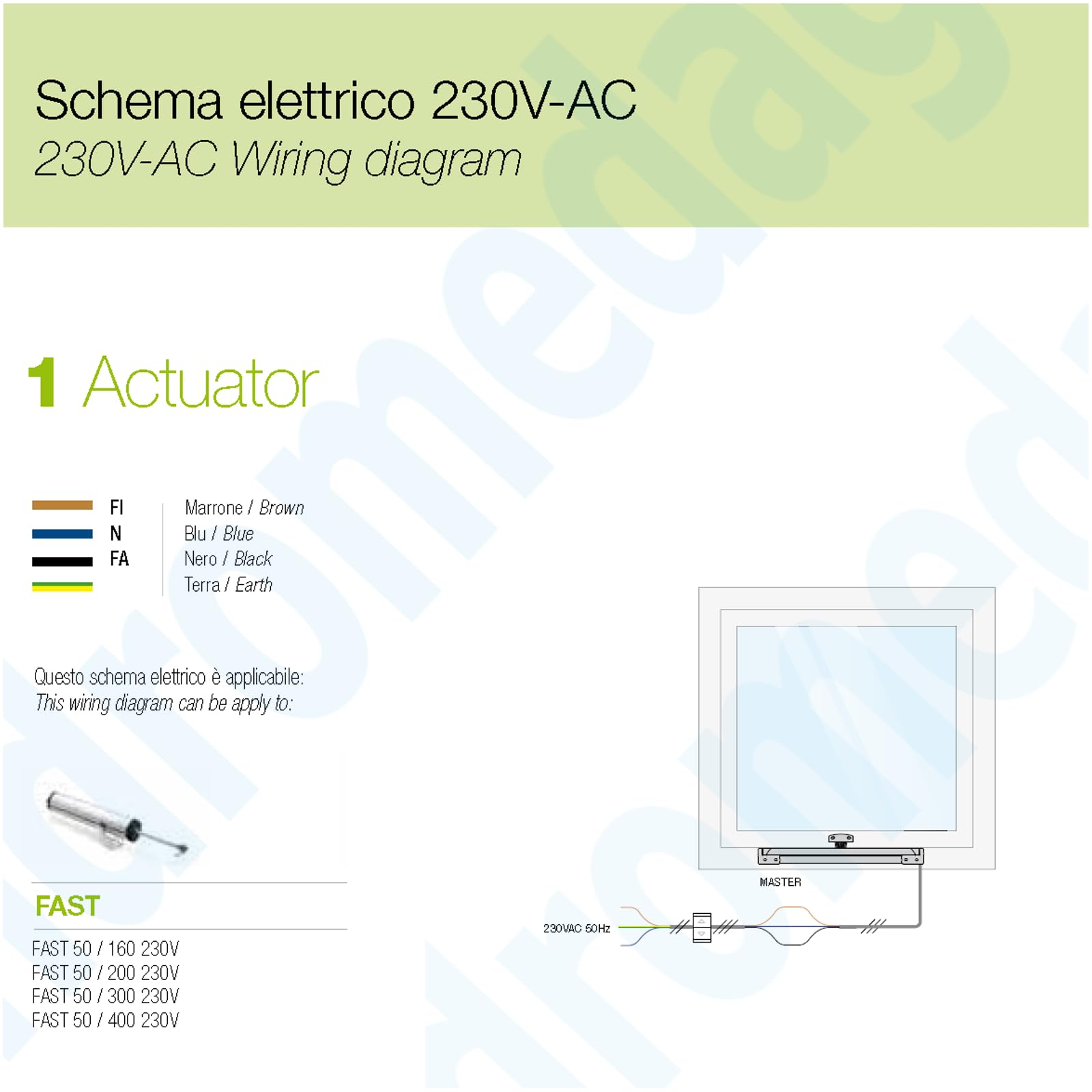 Fast 500N 230 V Corsa 300 mm Moteur actionneur à tige pour fenêtres à saillie Lamelles franges, cuillères, lucarnes