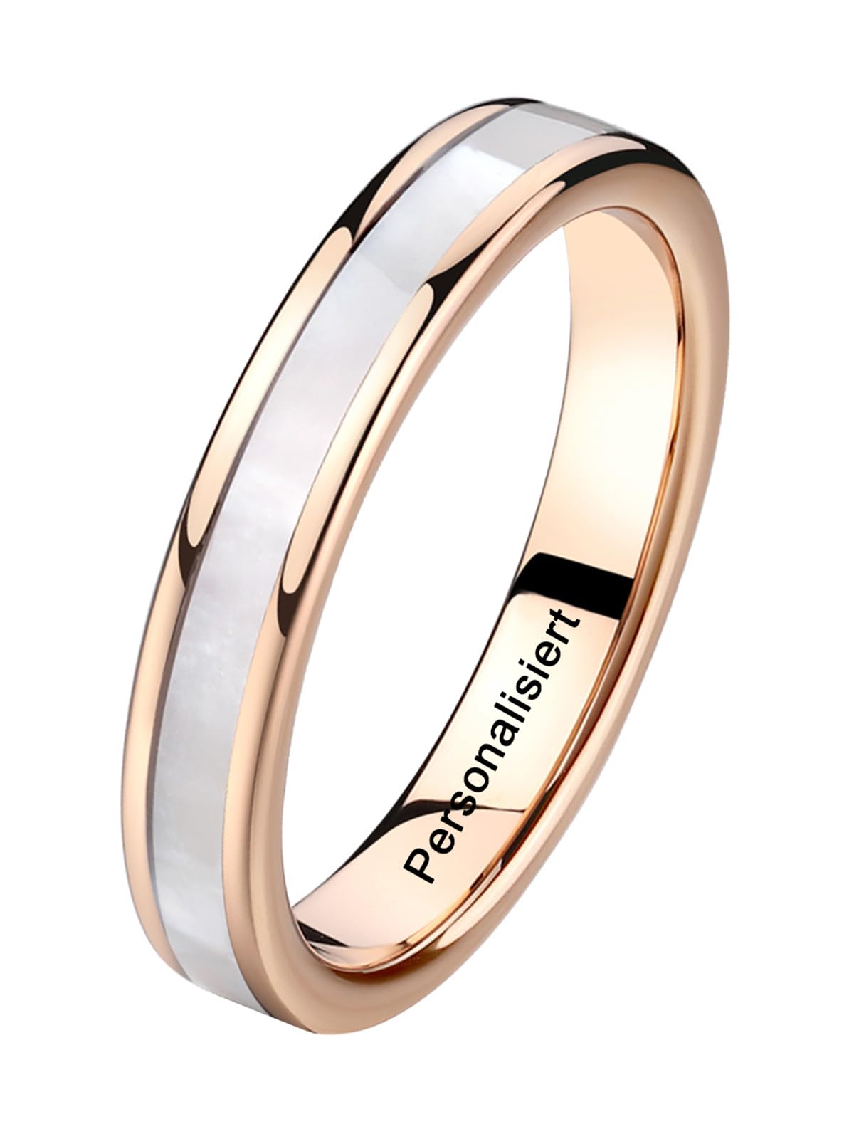 Vakki Ringe aus Roségold 4mm Wolfram Ring für Damen Weißer Perlmutt Ehering Frauenring für Hochzeit, Versprechen, Täglich, Größe 49(15.6) bis 62(19.7)