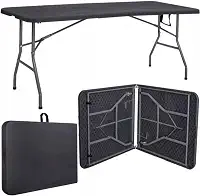 Mesa Dobrável Vira Maleta Com Alça Portátil 1.80m Para Camping Pesca Jardim Área Externa Ou Interna Salão De Festas Gourmet Luvinco (Preto)