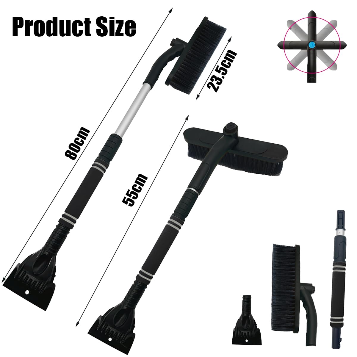 Cepillo de Nieve del Coche,Cepillo de Nieve con raspador de Hielo,Cepillo de Nieve Desmontable,Cepillo para Quitar Nieve,Cepillo de Nieve Extensible y Rascador de Hielo para Coche (Negro)