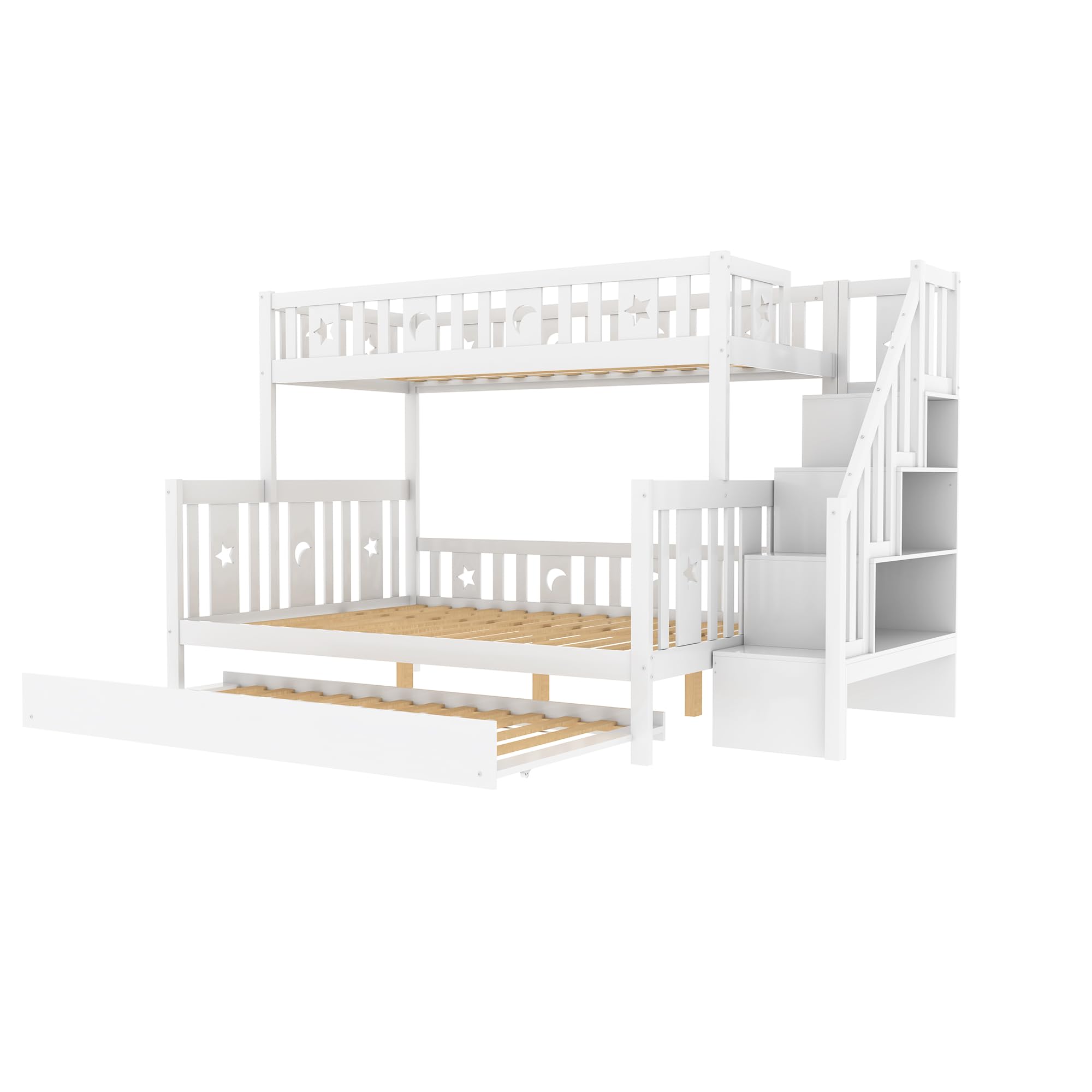 YESGIGA 90 x 200/140 x 200 cm, letto a castello in legno massello con scala di sicurezza, letto a rotelle e rete a doghe (con letto arrotolabile A)