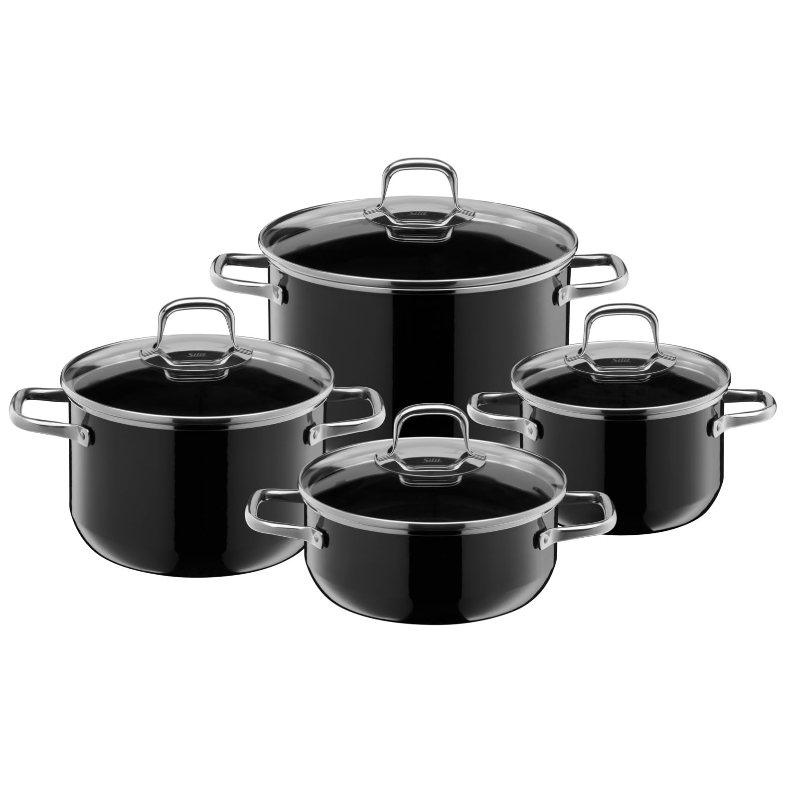 Silit Elegance Line Topfset Induktion 4-teilig, Kochtopf Set mit Glasdeckel, Silargan Funktionskeramik, Induktions Töpfe Set nickelfrei, schwarz