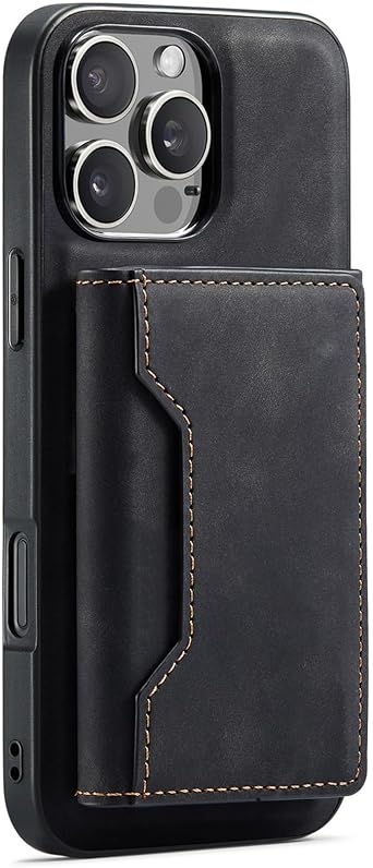 Case for iPhone 16 Pro Max/16 Pro/16 Plus/16, Lens Protector Cover Tri-fold Wallet Shell Ultra Thin CaseBlack,16