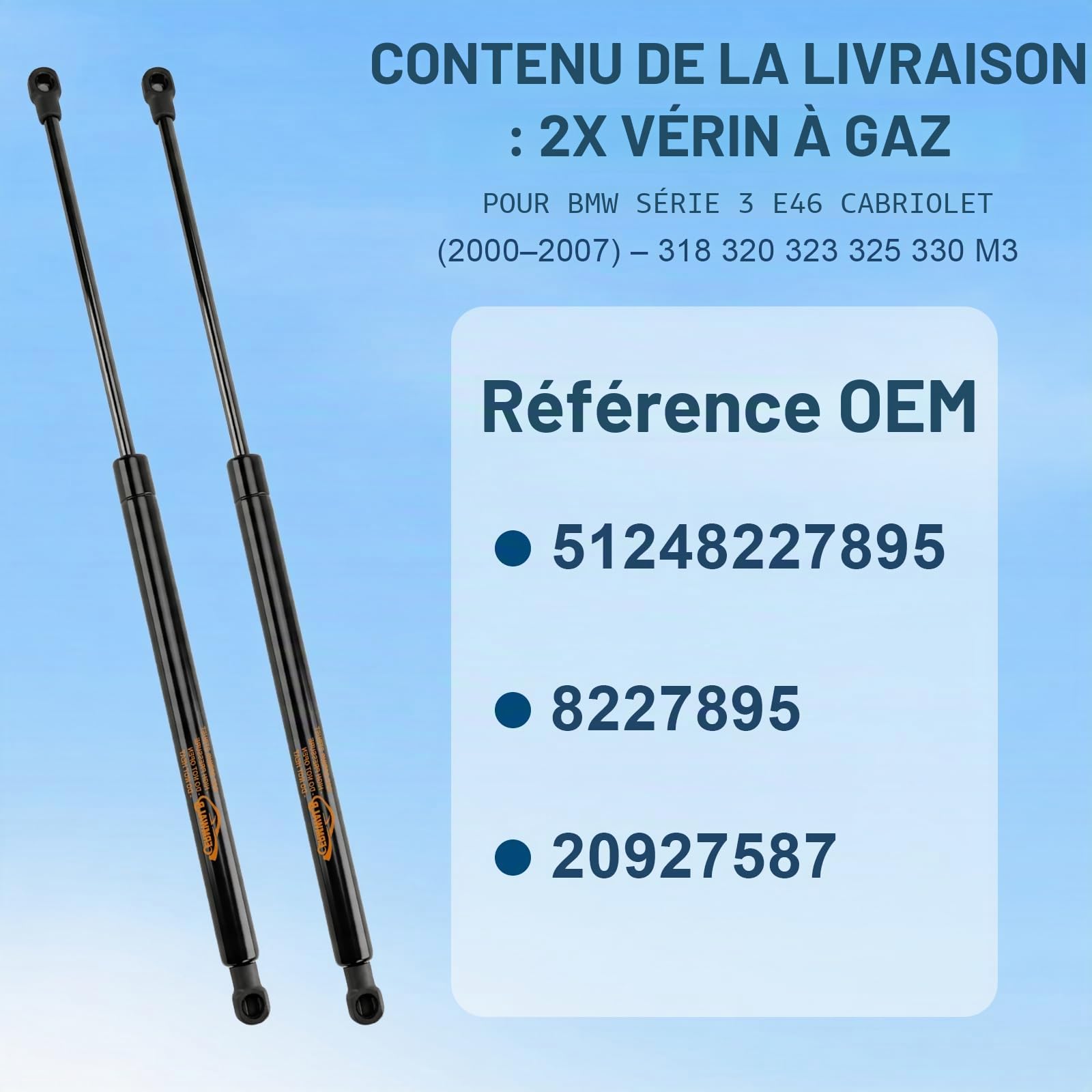 2X Verin Hydraulique pour BMW 3er E46 318 320 323 325 330 M3 Cabriolet 2000-2007 Amortisseur Arriere Noir Ressort à Gaz Hayon Remplacement #8227895 20927587