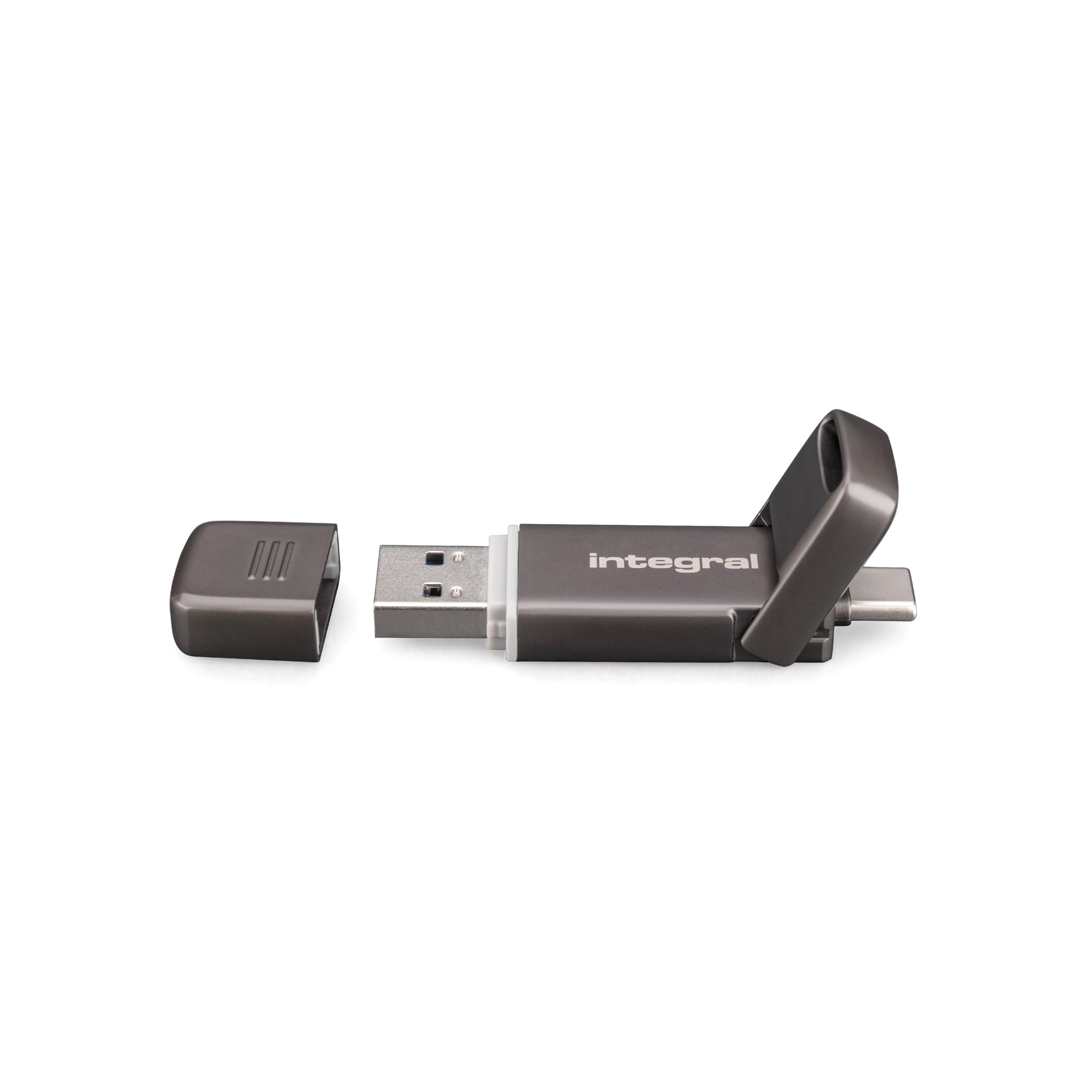 Integral USSD 128GB SlimXpress Dual USB 3.2 Gen 2x1 Flash Drive, Dual Type-C & Type-A Ports, Portable SSD, Read up to 550 MB/s & Write up to 500 MB/s. Slim, Durable Metal Design for On-the-Go Storage