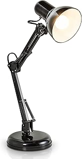 B.K.Licht Lampe de bureau orientable, lampe de table rétro douille E14, avec interrupteur à fil, lampe de lecture, noir