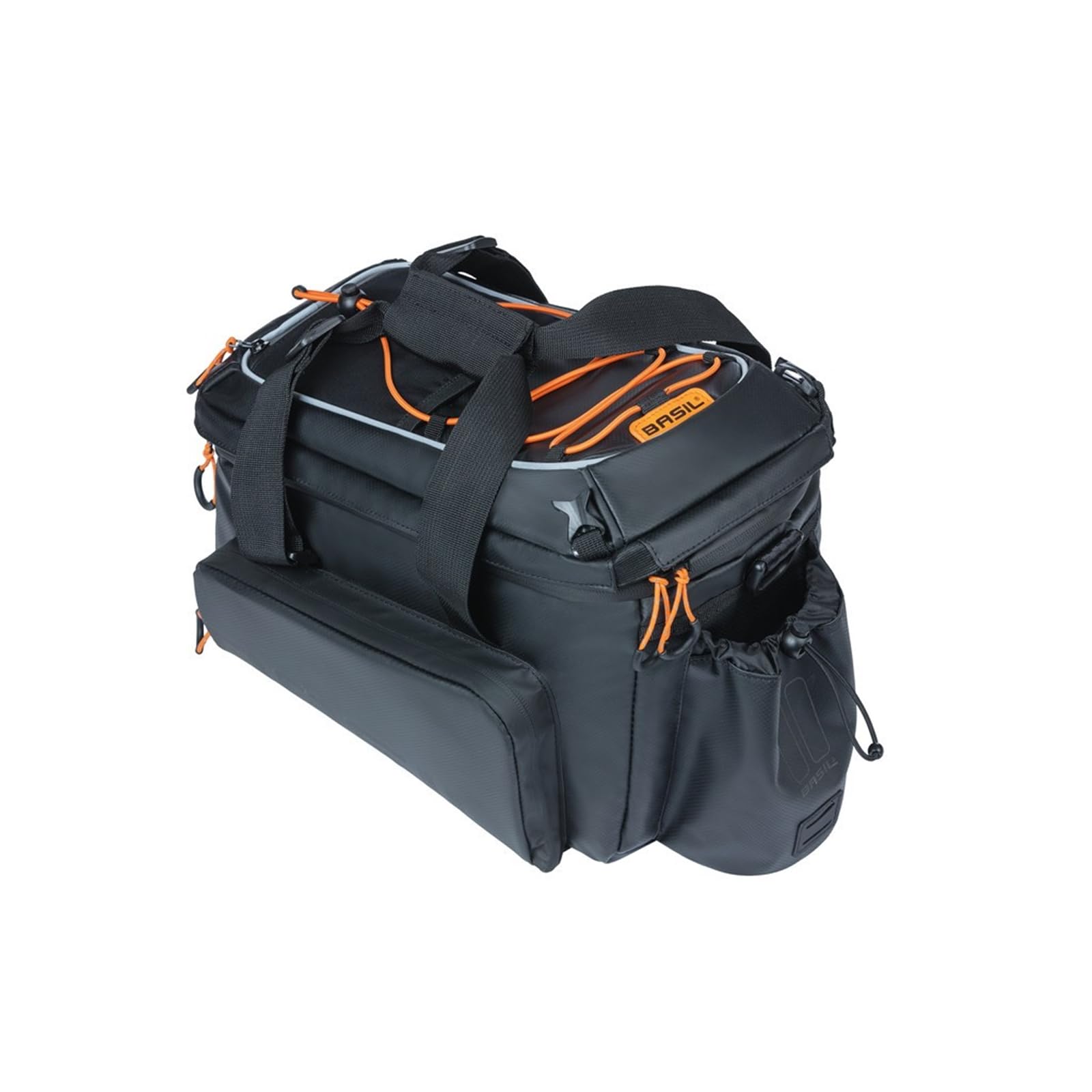 Basil Miles Tarpaulin XL Pro Pannier Rack Bag - 9-36L, Black/Orange, Waterproof, Compatible with MIK and Racktime, Ideal for Cycling