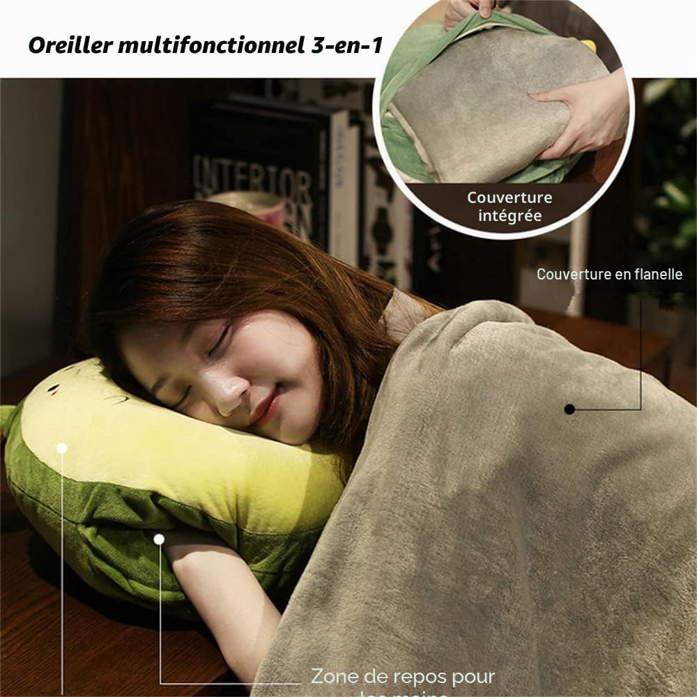 Couverture et oreiller de voyage, oreiller jouet en peluche 3 en 1, couverture et chauffe-mains, couverture pliable pour la maison, le bureau, la voiture, le canapé (lapin, taille L)
