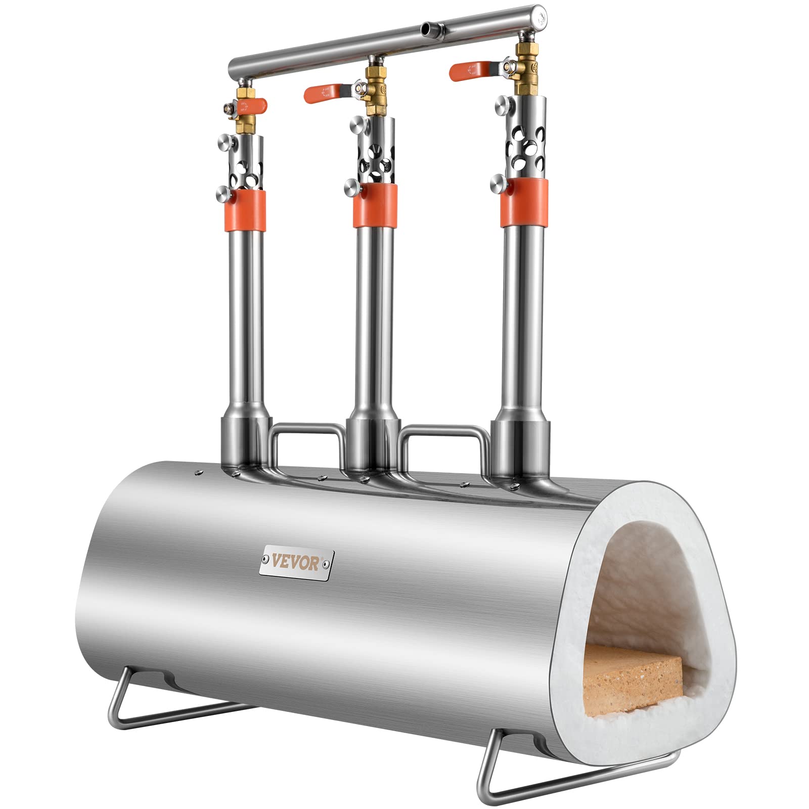 VEVOR Forge à Gaz Propane Portable, Four de Forge à Gaz Ovale avec 3 Brûleurs, Température Max 1427 ℃, Outils et Équipements de Forgeage au Gaz en Inox, pour Couteliers Maréchaux-Ferrants Forgerons
