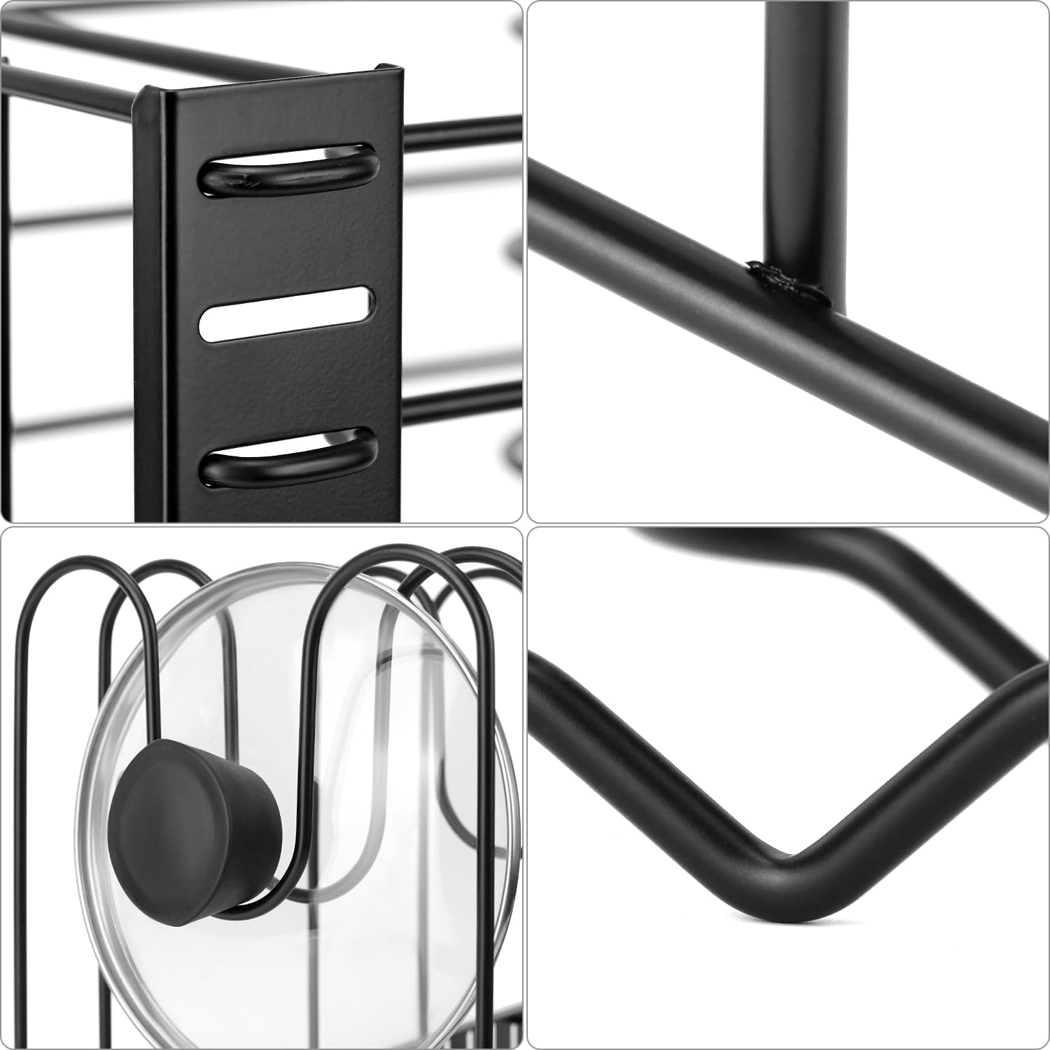 QWORK® dwustronny uchwyt do garnków, pojemnik do przechowywania garnków z 8 regulowanymi przegrodami, 2 metody montażu DIY, czarny