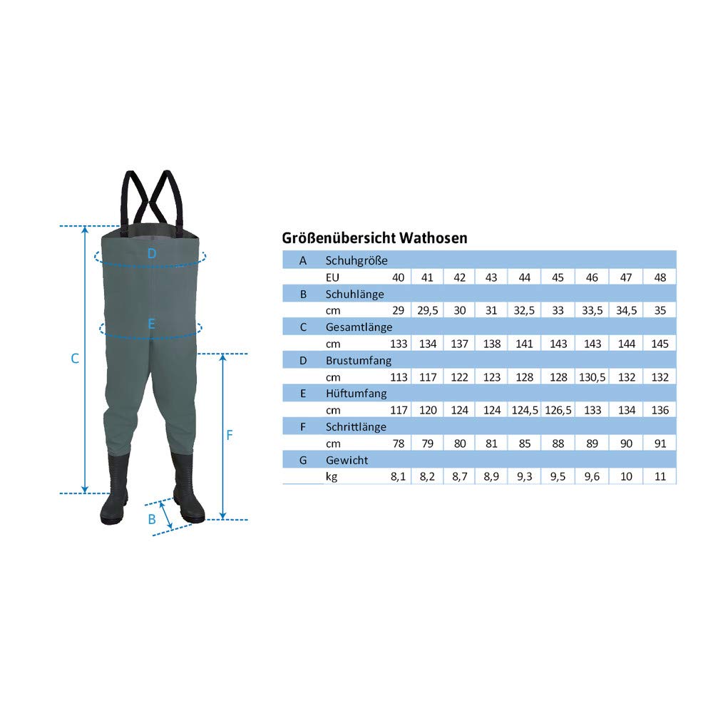 Dönges Wathose, 45, normaler Stiefel, XL, grau, 256305