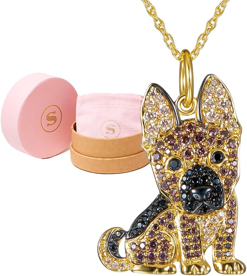 Silver Dog Breed Cubic Zirconia Pendant Necklaces for Women