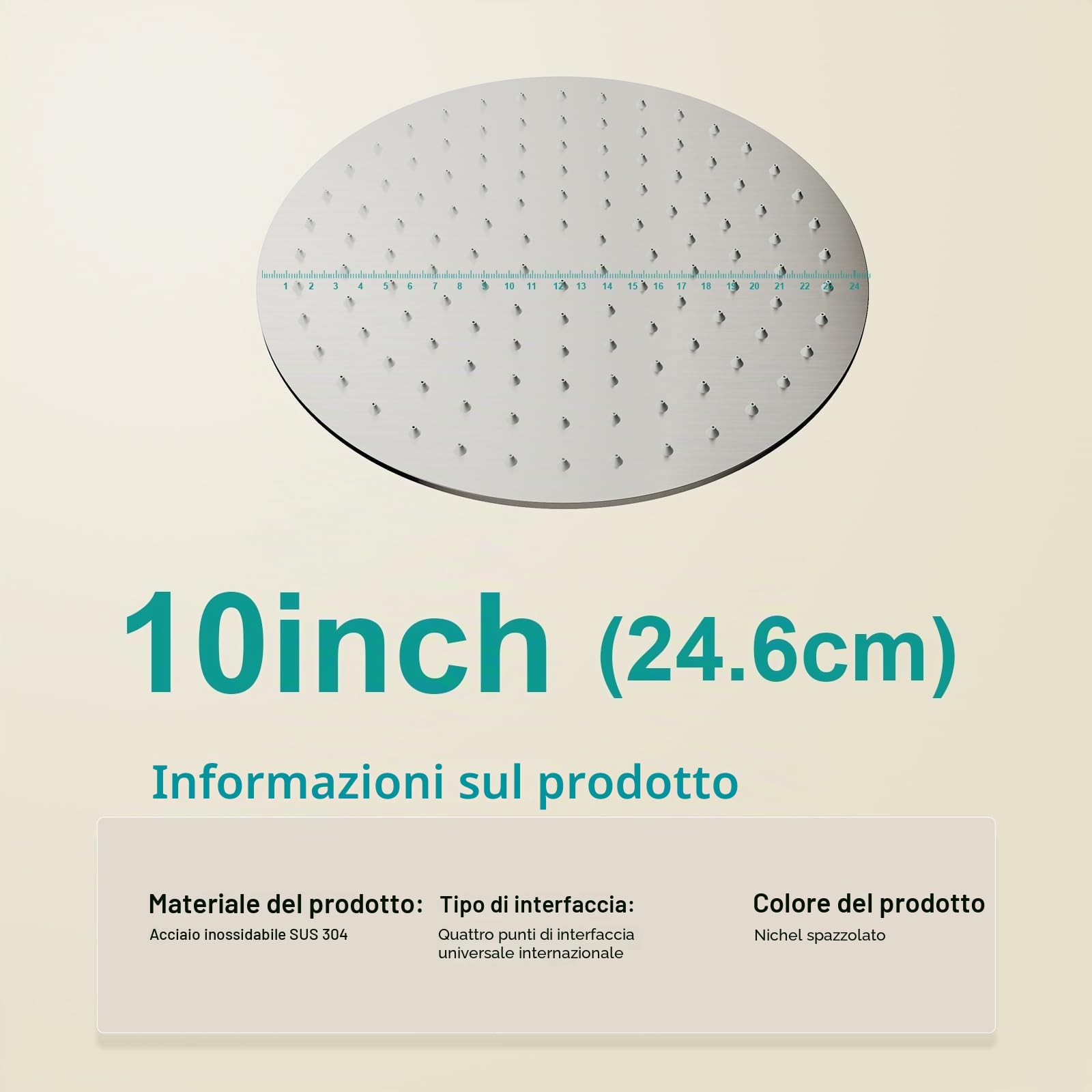 Docce Fisso Rotondo Soffione Doccia a Pioggia in Acciaio Inox Soffione Doccia a Pioggia con Getti In Silicone Anticalcare 304 Acciaio Inox Ultra Sottile (Argento, 25 cm)