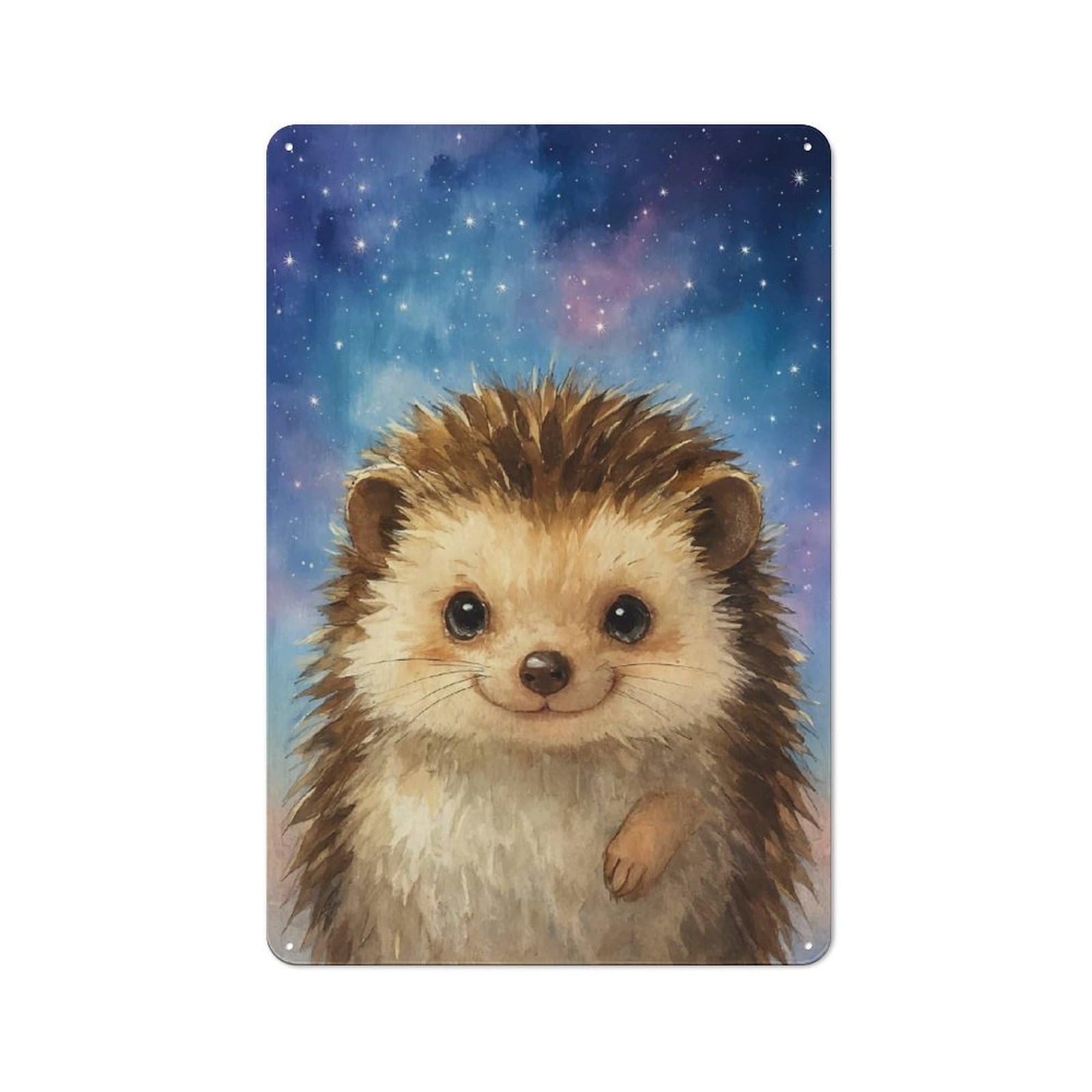 Junmoney Style-7 Metal Wall Sign 30X20cm Featuring Watercolor Hedgehog In Starry Sky For Hallway Wall, For Hallway Decor Lovers, For Retro Home Interiors