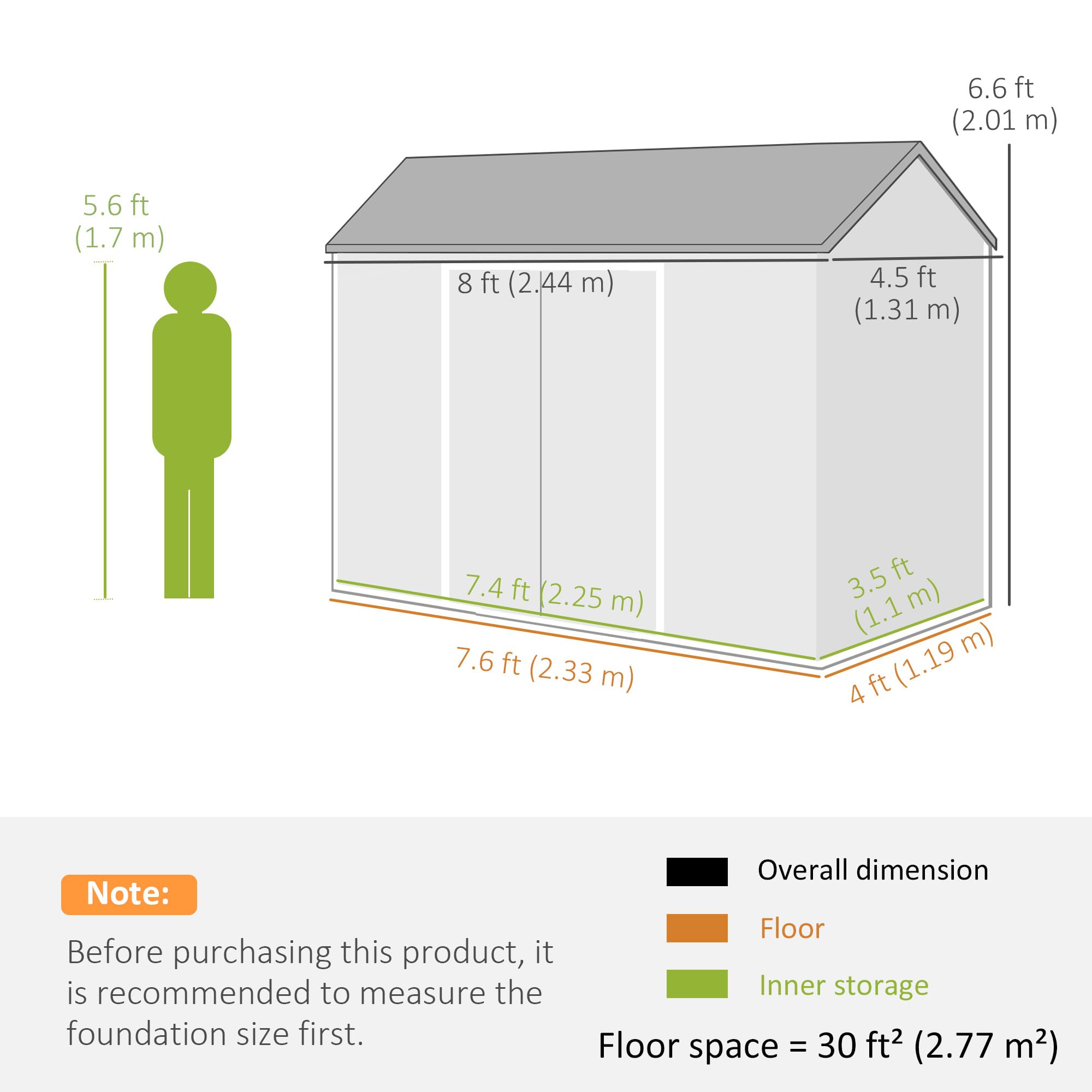 Outsunny 8 x 4 ft Resin Garden Shed, Wood-Effect Outdoor Storage Shed with Floor, Double Windows, Lockable Doors and Vents, for Tools, Bike, Generator, Light Grey — view 7