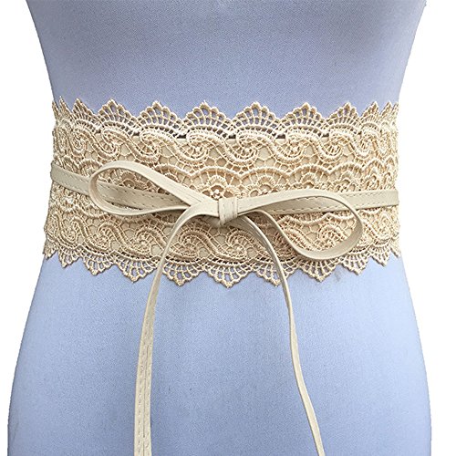 Women's 2 Packs Lace Waist Belt Bow Tie Wrap Around Soft Leather Boho Corset Fashion Elegant for Dresses3