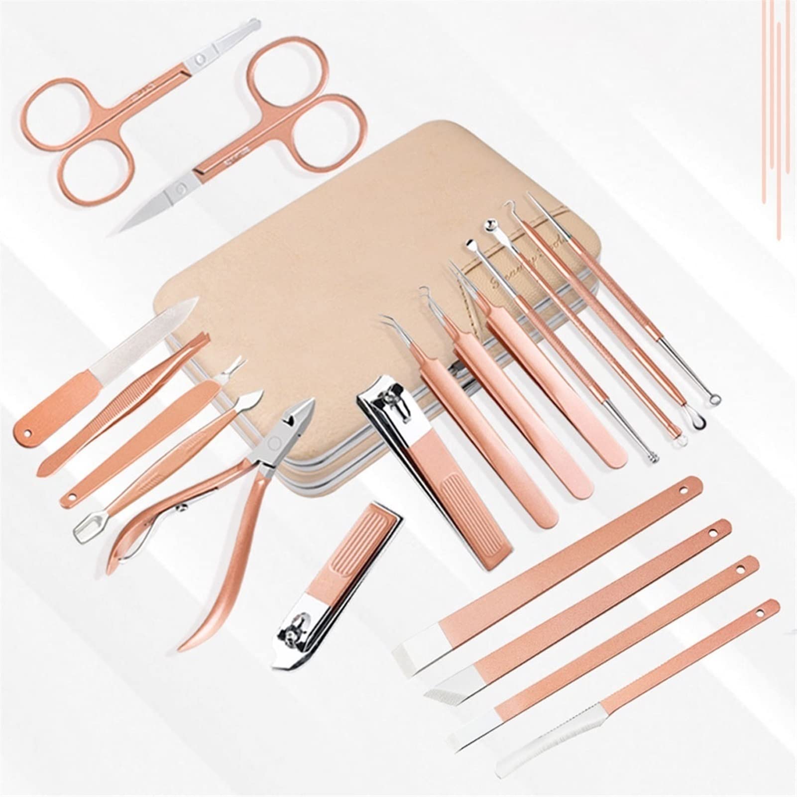 Ensemble de coupe-ongles en acier inoxydable Ensemble de pédicure professionnel Ensemble de beauté des ongles avec étui en cuir portable Étui en cuir avec miroir (ensemble de 20 pièces) (Couleur : 2)