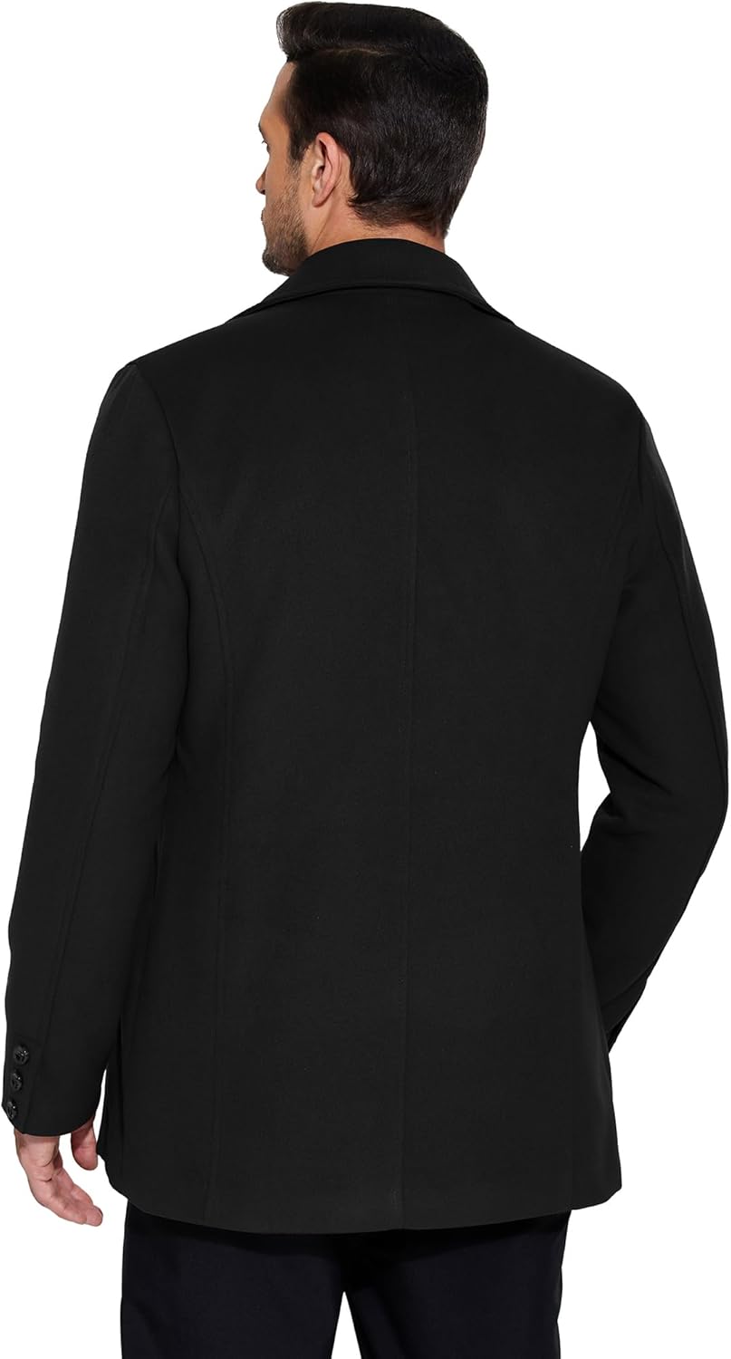 Men's COOFANDY Notched Collar Pea Coat, Back View