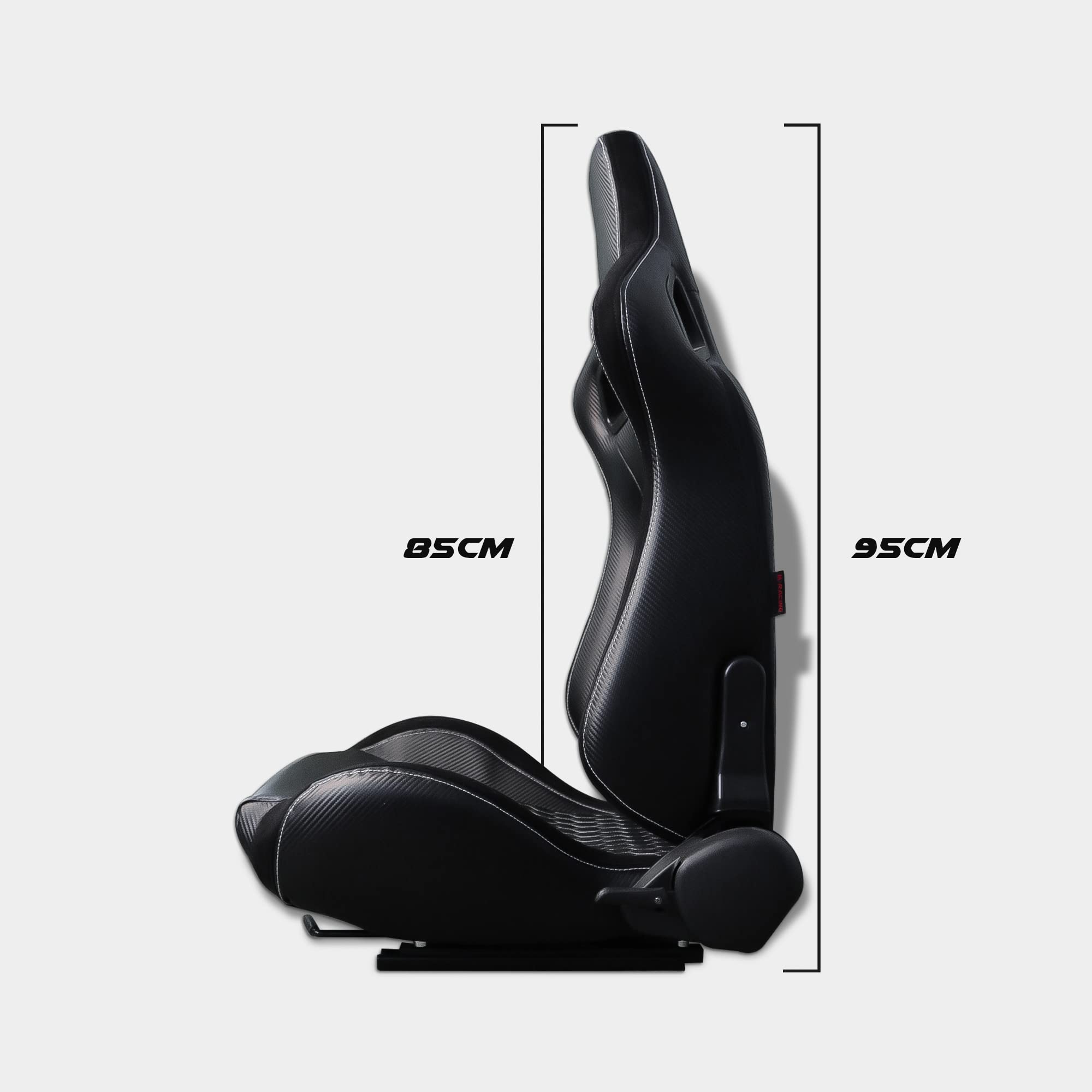 M MODAUTO Semibaquet B,E Cuero Negro/Detalles de Rombo/Alcántara y Respaldo Fibra Carbono,Semibaquet Deportivo,Adaptable para Coches,Ríeles Incluidos,para Coche y Simulador de Conducción,N725LR