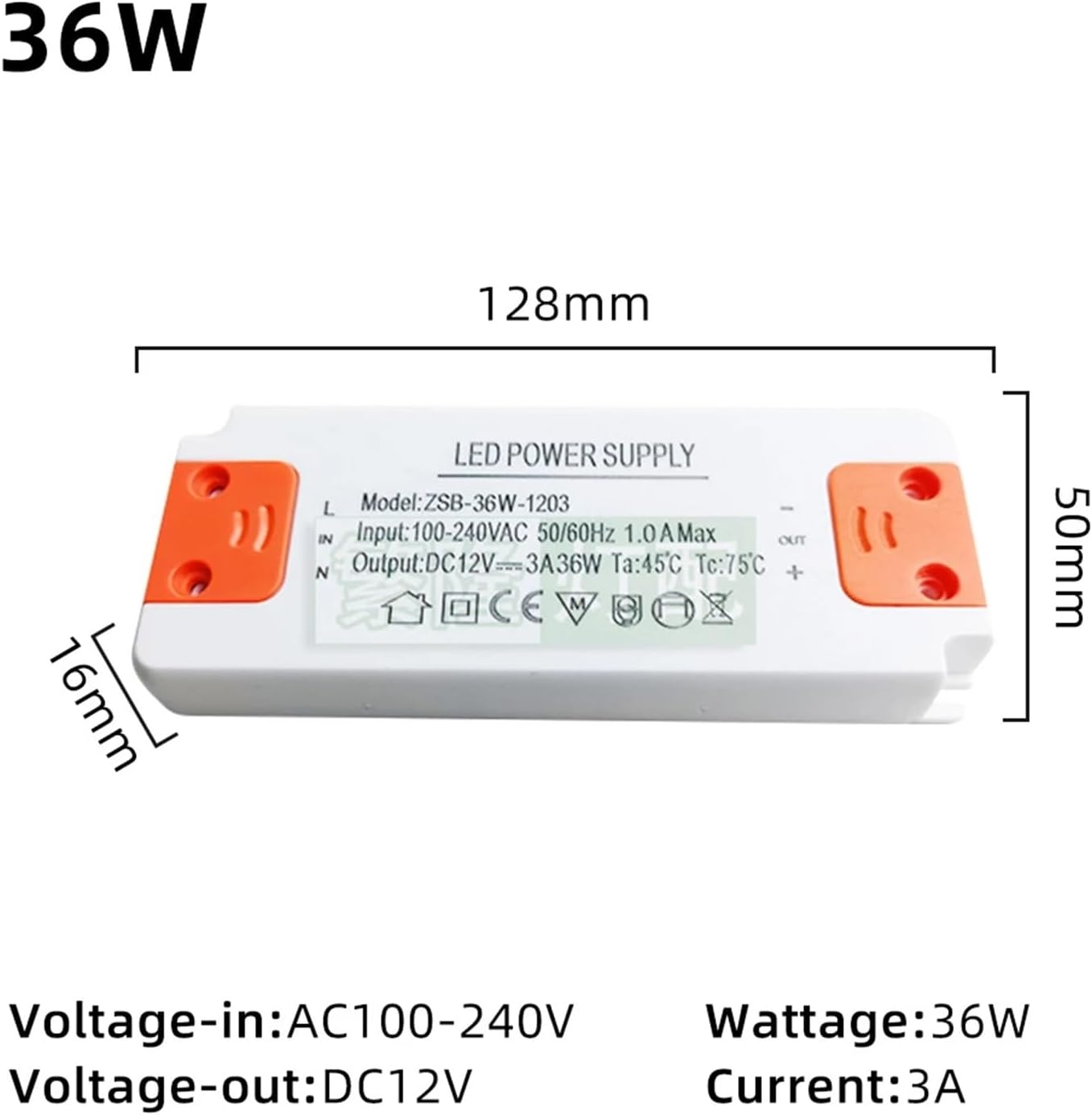 AC100V-240V to DC12V Ultra-Thin LED Driver Constant Voltage 18W 36W LED Power Supply 3A LED Lighting Transformer(24W)