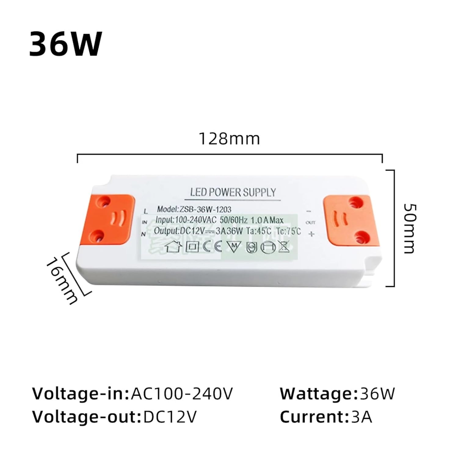 AC100V-240V to DC12V Ultra-Thin LED Driver Constant Voltage 18W 36W LED Power Supply 3A LED Lighting Transformer(24W)