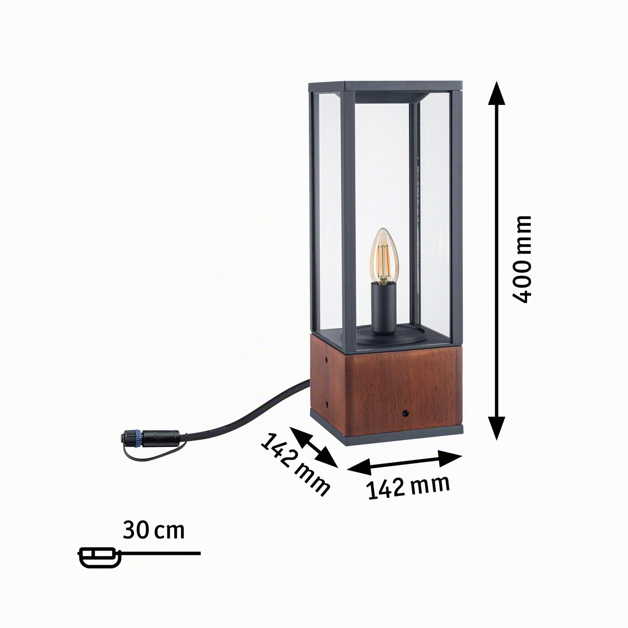 Paulmann 94673 Plug & Shine LED Außenleuchte Pollerleuchte Venea IP44 eckig incl. 1x2 Watt dimmbar Lichtobjekt Holz E14