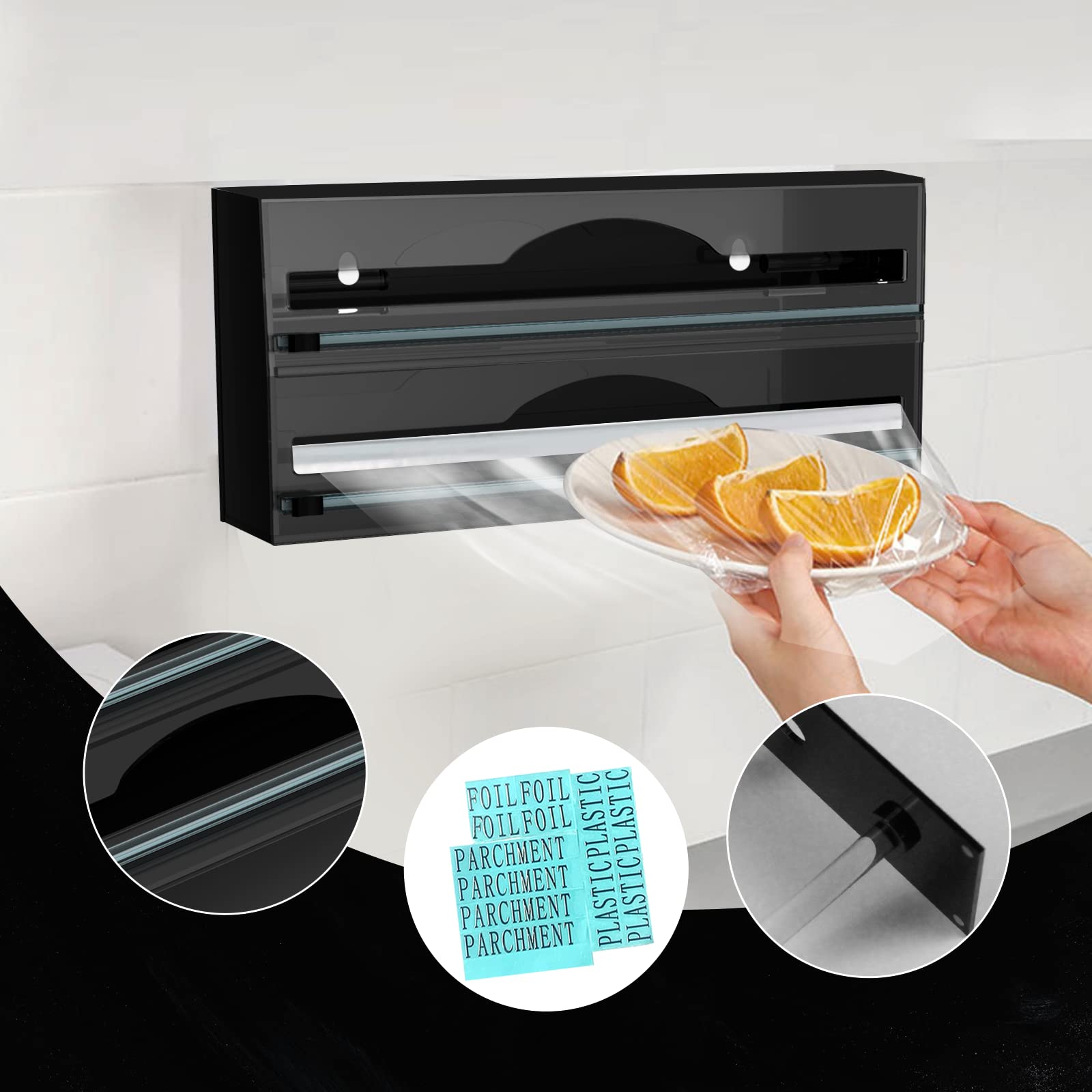 Acrylique Distributeur Papier Aluminium/Film Alimentaire avec Coupe,Distributeur D'Organisateur d'emballage en Papier Parchemin en Aluminium pour Tiroir De Cuisine, 2 Fentes