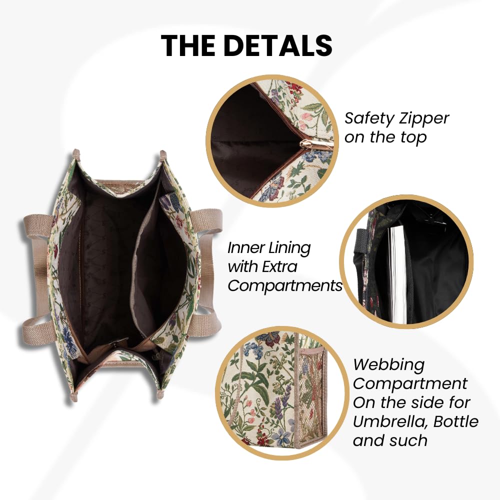 Signare Tapestry Shoulder Bag Shopping Bag for Women with Garden Flower and Creatures