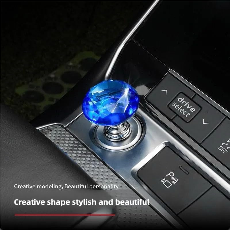 Blue diamond rocker installed on a car's start button