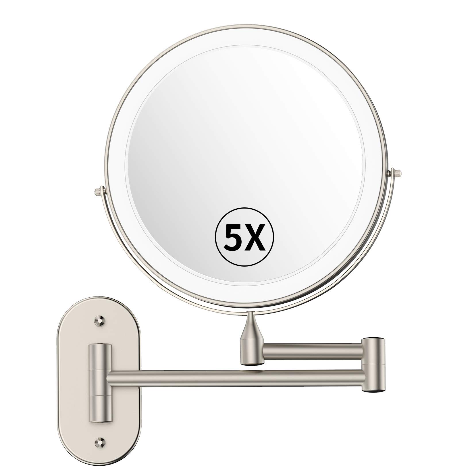 alvorog 8'' Wall Mounted Mirror, Upgrade Auto Off LED Makeup Mirror