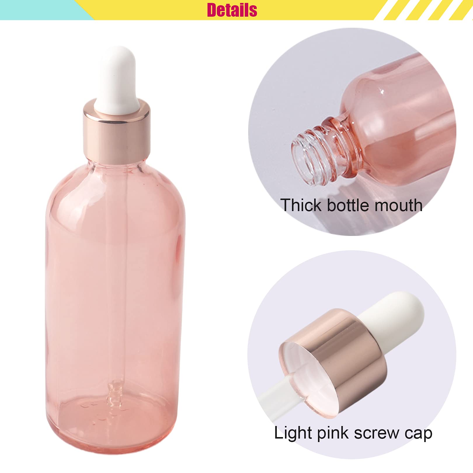12 Pezzi Rosa Bottiglie Contagocce in Vetro 100 ml, Flaconi con Pipette Contagocc Vuoto, per Olio Essenziale, Aromaterapia con Imbuti