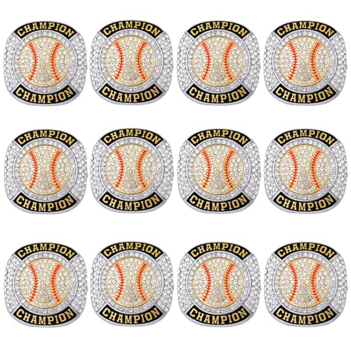 CHXIXUE Size 7-14 Softball Baseball Championship Rings Basebll Ring Trophy Sport Ball Award Gift Winner Tournament Team (12 pcs gold baseball rings size 11)