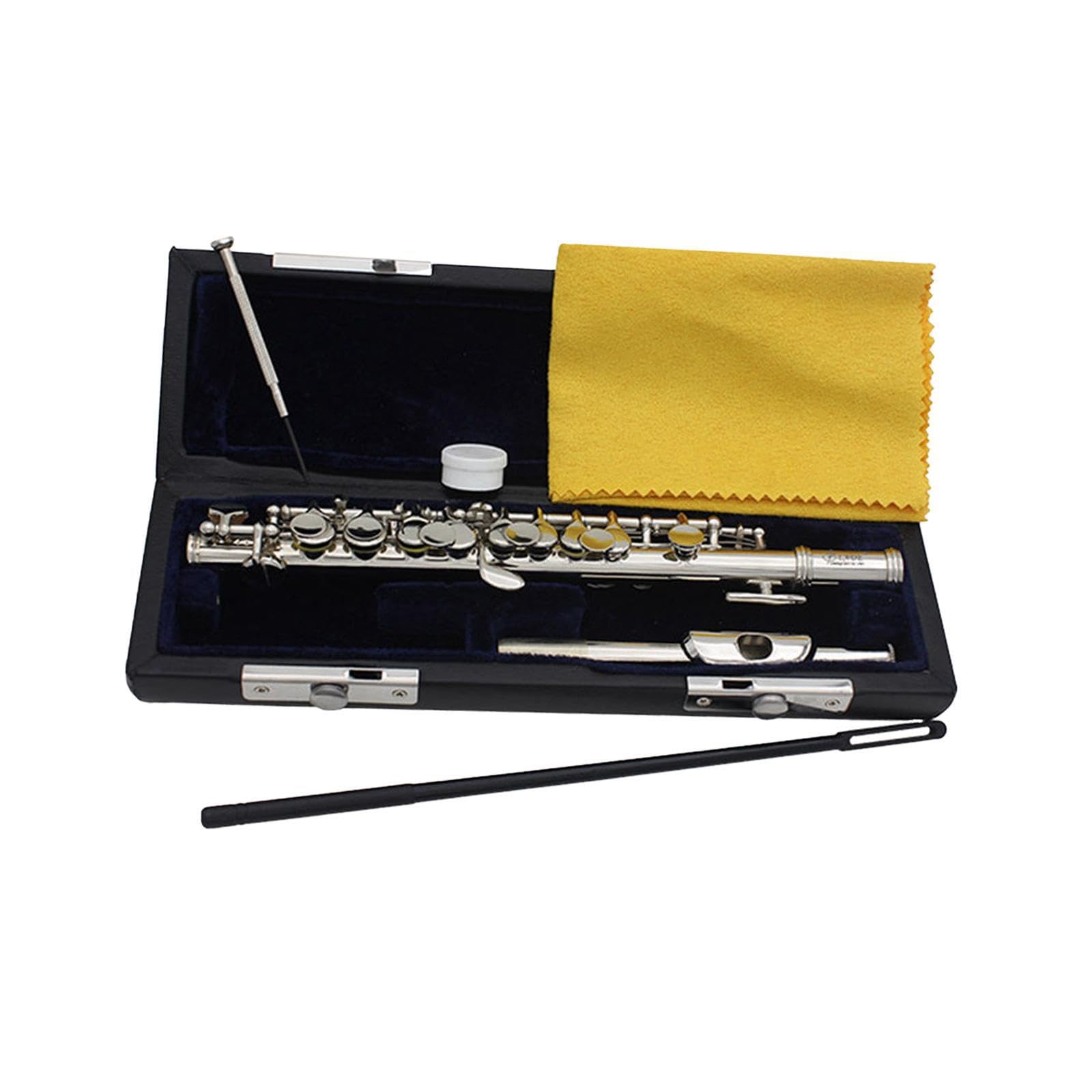 Piccolo Flöte in C Dur, leicht zu spielen, ideal für Anfänger. Inklusive Hartschalenkoffer und Zubehör. Traditionelles Instrument mit 16 Löchern, Silber, 31.5 x 1.3 cm