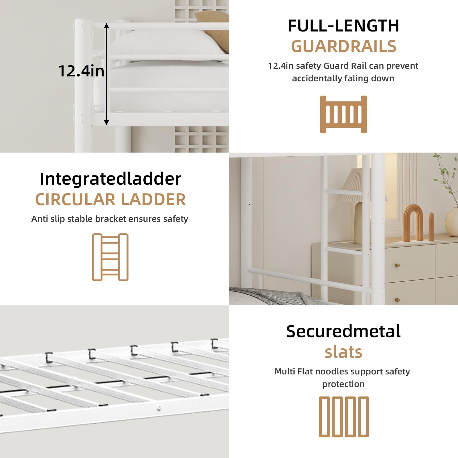 Lit Superposé Enfant avec Lit gigogne, Lit Enfant avec Échelle et Barrière de Sécurité, Convertible en 3 lit Simple - Structure Robuste, Pas Besoin de Sommier, pour garçon et Fille (Blanc)